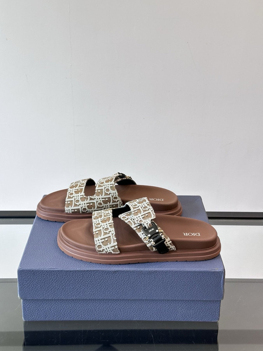 Dior Men's Patterned Strap Slide Sandals - Open-Toe Slip-On Design